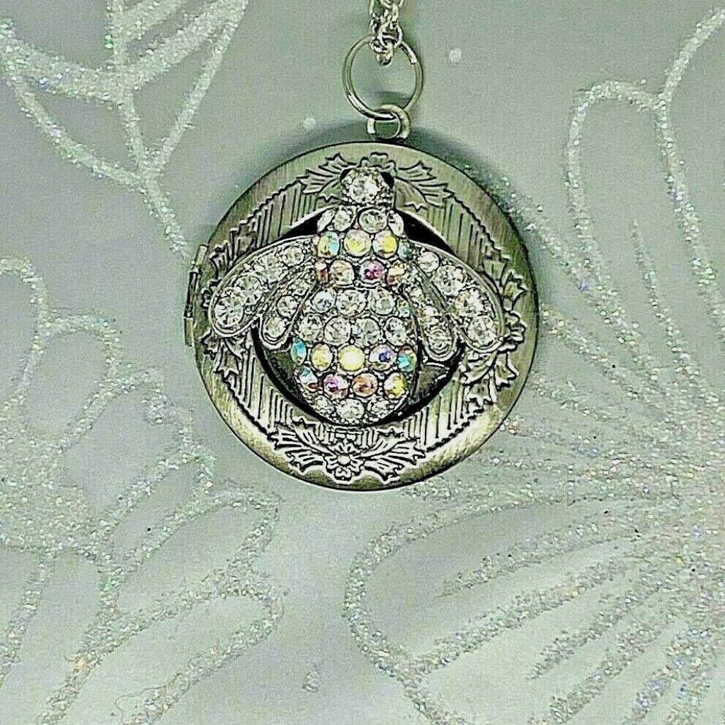 Rainbow Ab Rhinestone Bumble Bee Necklace Locket
